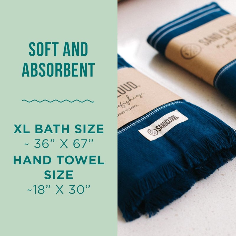 Sand Cloud Turkish Bath Towels for Bathroom, Set of 4 (Fringeless Teal Blue, Extra Large) - Soft Linen Turkish Organic Cotton is Luxurious & Absorbent - Premium Shower & Bathroom Towels Dry Faster - Image 3
